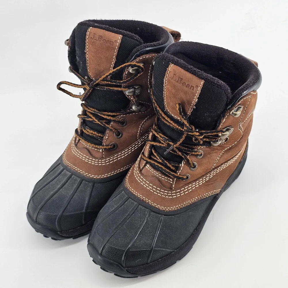 L.L. Bean Snow Boots Womens 6 Brown Black Primaloft Insulated Duck Boots VN05455